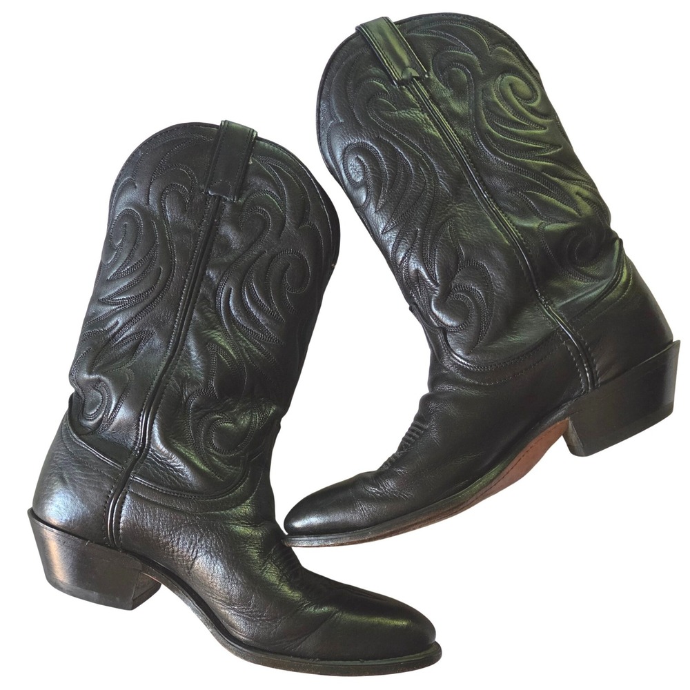 Laredo Western Cowboy Boots Mens 8D Black Excellent Leather Pointed/Almond Toe